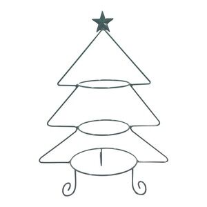 Vintage Christmas Tree Dessert Stand Green Metal Three Tier